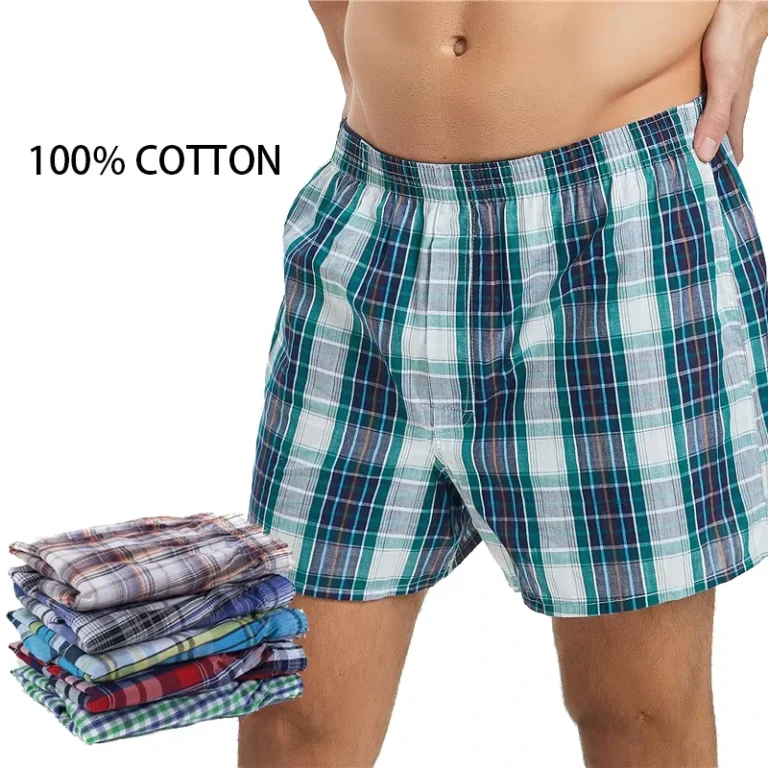 100-Cotton-Mens-Boxers-Underwear-Mens-Plaid-Striped-Loose-Trunks-Woven-Homme-Panties-Boxer-With-Elastic-Waistband-Shorts