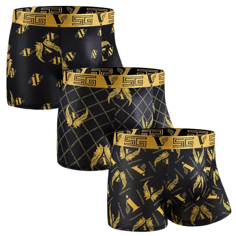 1pc-Mens-Mid-Rise-Thin-Briefs-Boxers-High-Elasticity-Quick-Dry-Breathable-Knitted-Waist-Black-Gold-Printed-Design