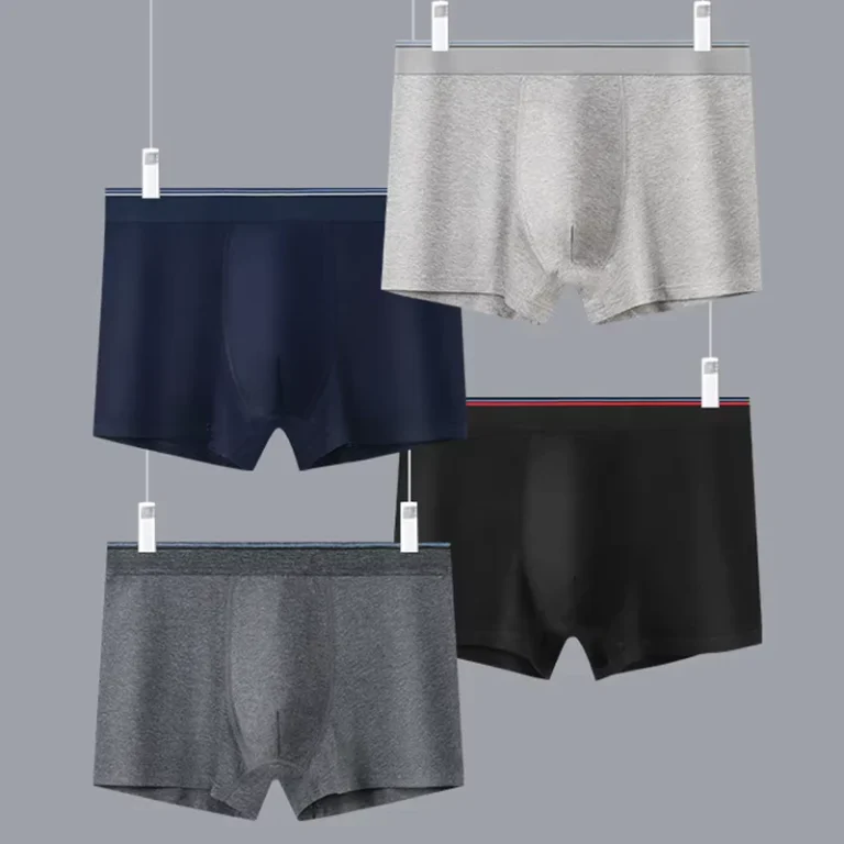 4-Pairs-of-Mens-Underwear-Pure-Cotton-Graphene-Boxers-Medium-Waist-Breathable-Plus-Size-Solid-Color-Cotton-Boxers