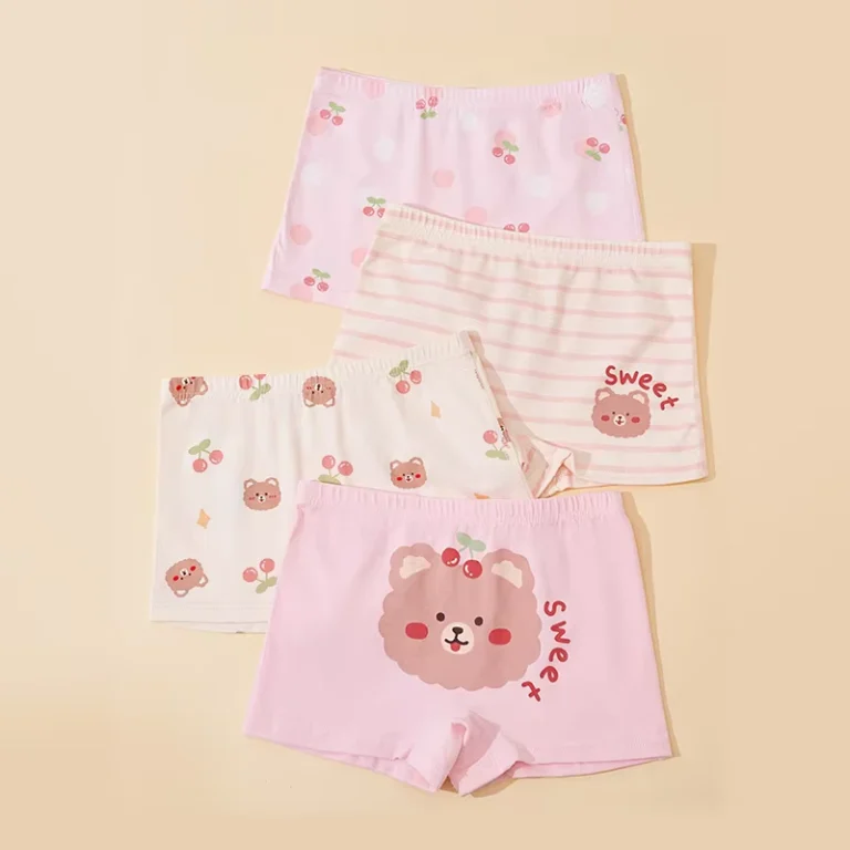 4-pairs-of-girls-underwear-7A-antibacterial-girls-medium-and-large-childrens-all-cotton-briefs-and-shorts