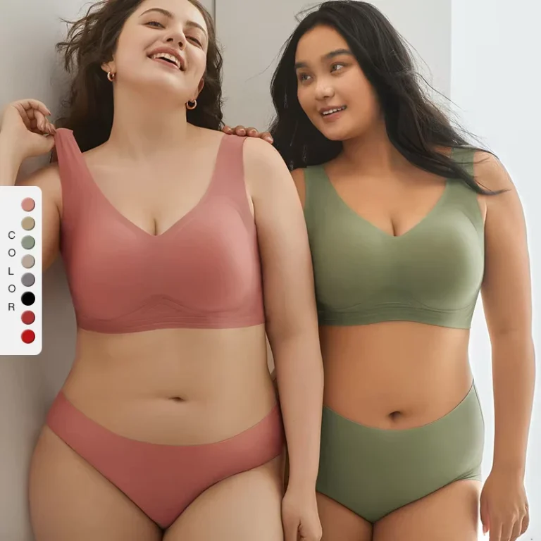 5XL-Plus-Size-Large-Bust-Wire-Free-Solid-Everyday-Hipster-Bra-Brief-Set-Seamless-Underwear-for-Women