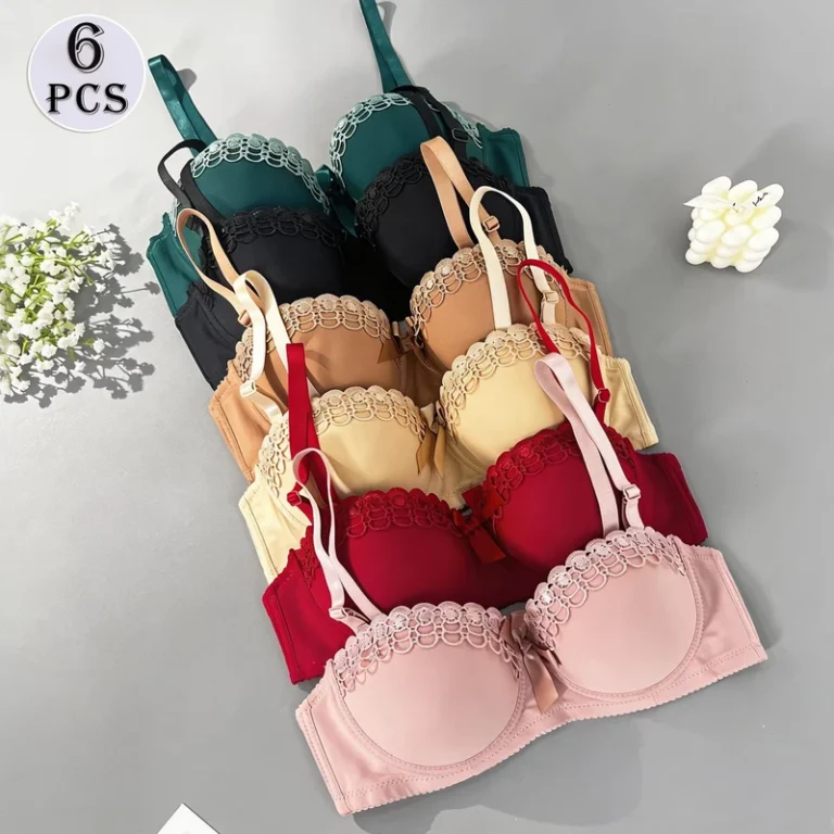 6-PCS-Womens-Sexy-Bras-Non-slip-Thin-Embroidered-Steel-Bow-Ring-US-Local-Stock-Womens-Lace-Push-up-Bra