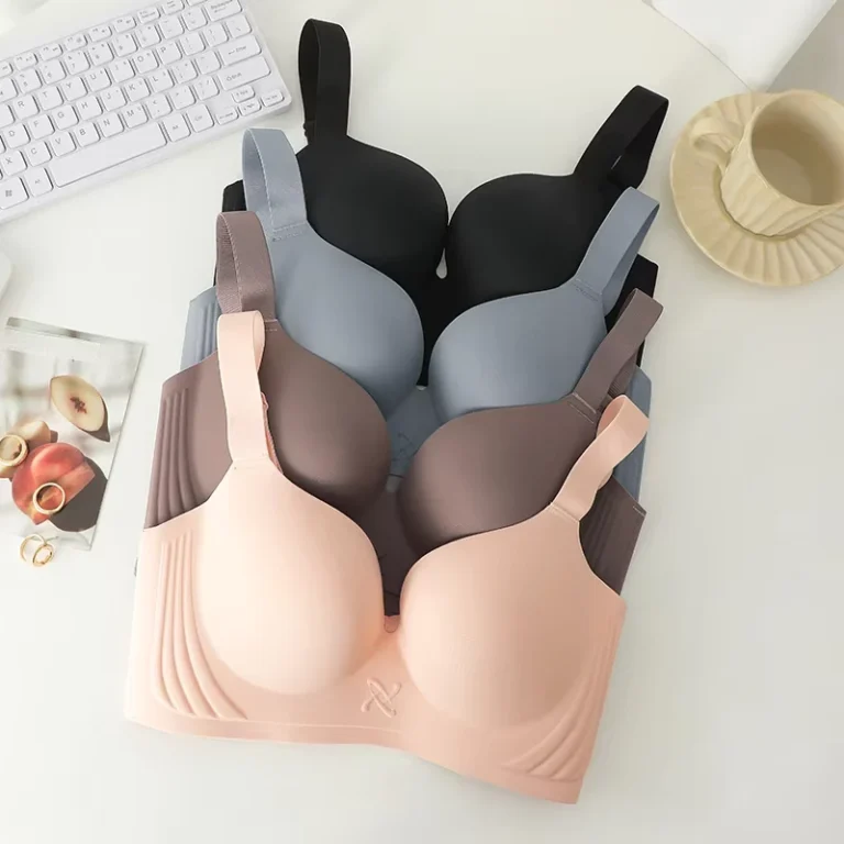 Adjustable-Straps-Logo-Cup-Wire-Free-Support-Seamless-Wireless-Gothic-One-Piece-Push-Up-Bra-Thin-Breathable-Design-Knitted-Solid