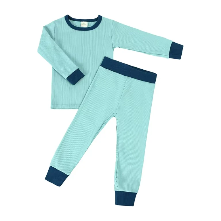 Bamboo-Fiber-Childrens-Casual-Autumn-Clothing-Set-Boys-and-Girls-Solid-Color-Block-Ribbed-Loungewear-Toddler-Underwear