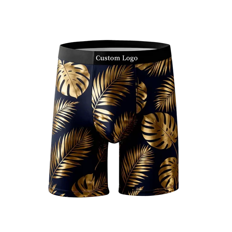 Breathable-Skin-friendly-Mens-Sports-Boxer-Briefs-Underwear-for-Man-Bamboo-Viscose-Material-Black-Gold-Tropical-Plant-Print