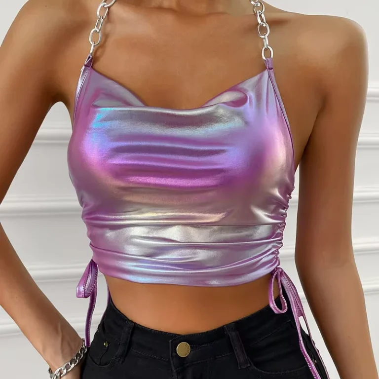 Chic-Adjustable-Chain-Strap-Camisole-Top-with-Side-Tie-Design-and-Shimmery-Texture-for-Night-Out-Party-Outfit