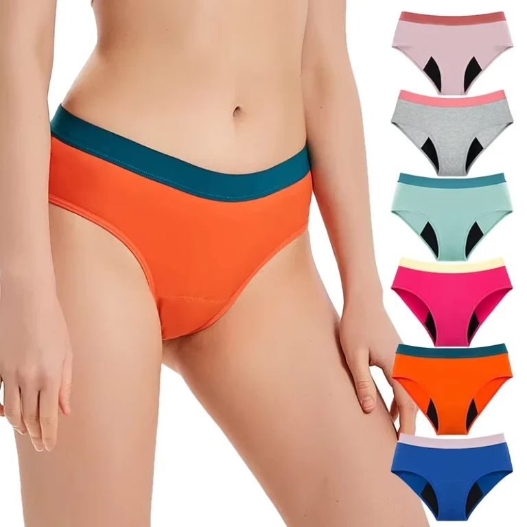 Contrast-Waist-Band-4-Layers-Absorbent-Teen-Girl-Period-Panties-Cotton-Menstrual-Underwear
