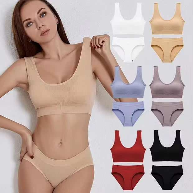 Cotton-Custom-Sexy-Seamless-Wireless-Plus-Size-Cotton-Bra-Brief-Sets-Plain-Soft-Underwear-Top-Elastic-Padded