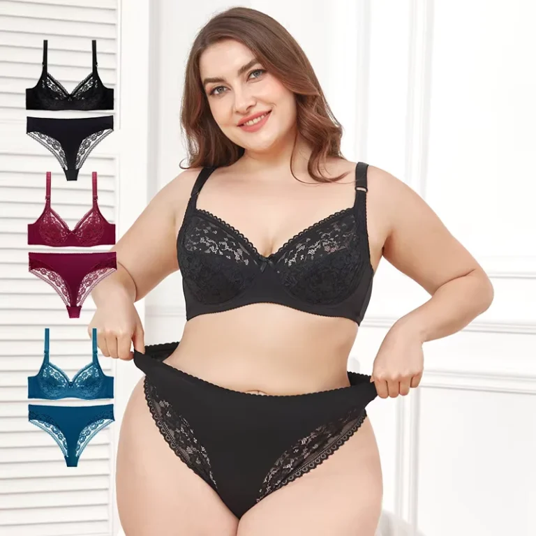 Cotton-Size-38-40-42-44-46-48-Plus-Underwire-Lace-Bra-Panties-Set-Women-Sexy-Thin-Cup-Underwear-Low-rise-Thong-Two-piece-Suit