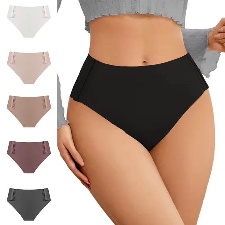 Cross-Border-Plus-Size-Womens-Seamless-Panties-High-Waist-Silky-Snap-Button-Sexy-Pull-On-Ice-Silk-Triangle-Underwear