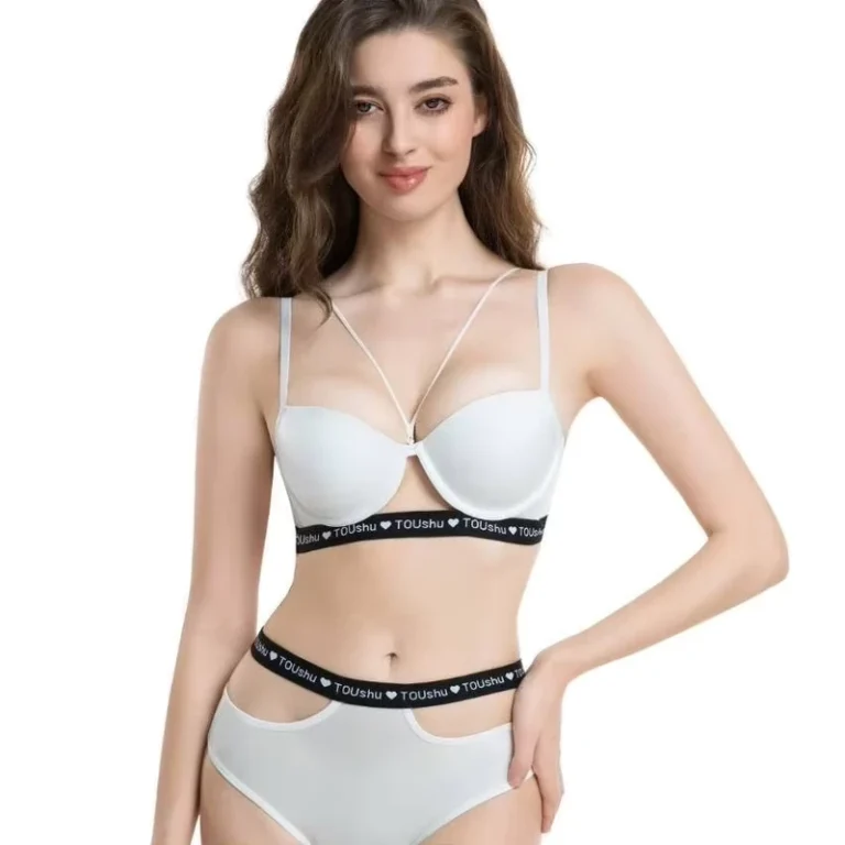 Cross-border-European-and-American-sexy-bra-smooth-seamless-letter-elastic-strap-thin-large-bust-slimming-gathering-set