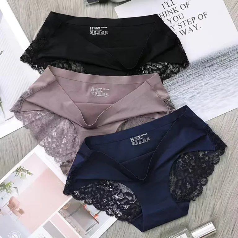 Cross-border-ODM-Lace-Seamless-Dobby-Fabric-Panties-Women-Ice-Silk-Mid-Rise-Cotton-Crotch-Plus-size-Sexy-Breathable-Thongs