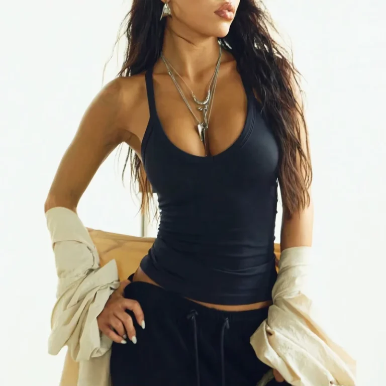 Custom-Daily-Leisurewear-Breathable-Soft-Casual-Solid-Sculpting-Short-Camisole-Racerback-Scoop-Neck-Padded-Women-Tank