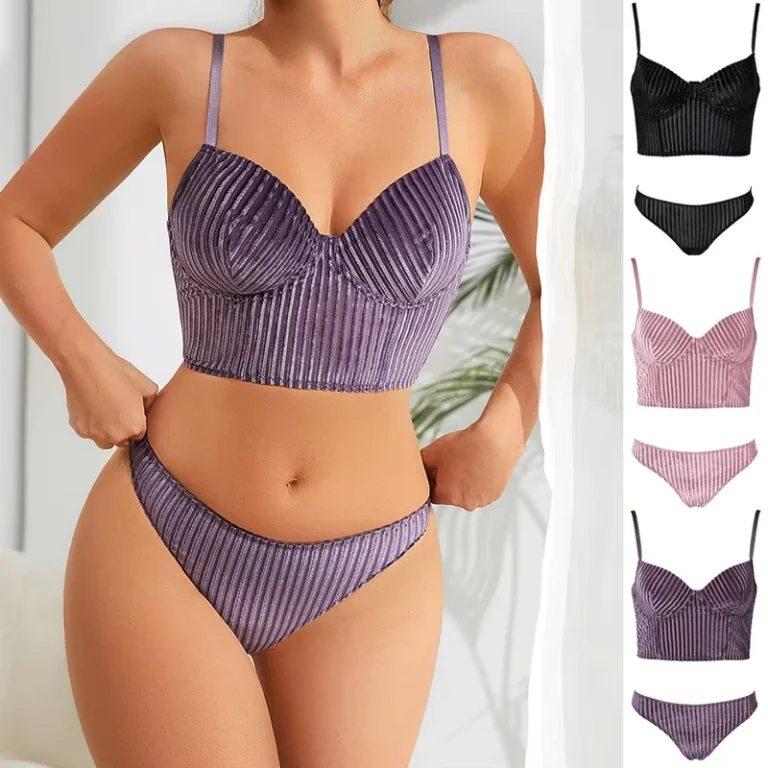 Custom-Embroidery-Logo-Bow-Knot-Women-Plus-Size-Nylon-Short-Romantic-Vintage-Bra-Tube-Top-and-Panties-G-String-Thong-Brief-Sets