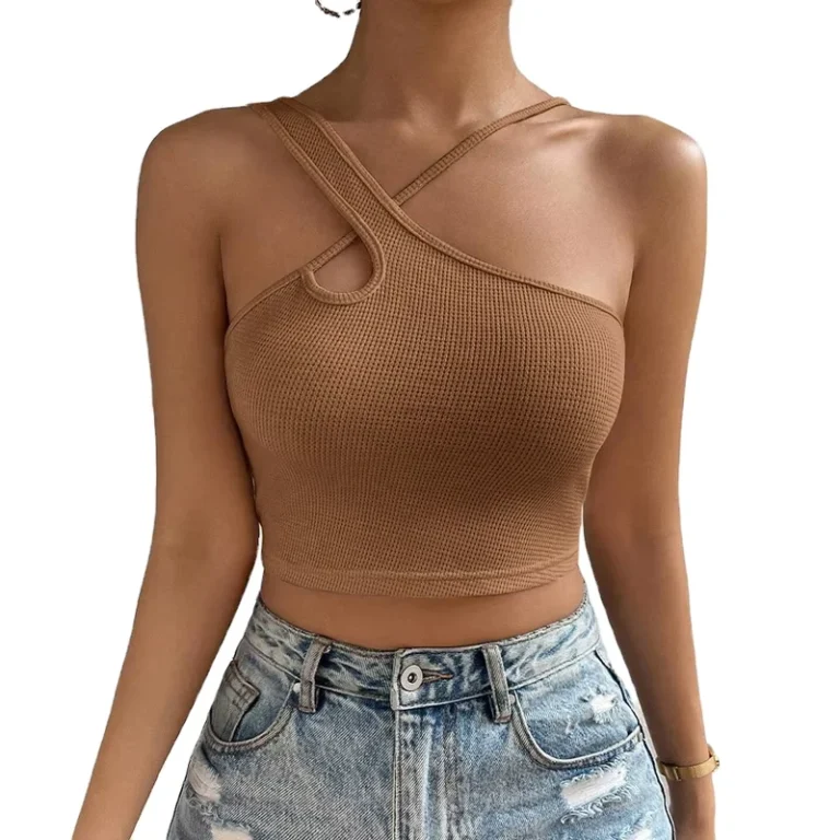 Custom-Logo-Womens-Tank-Top-Autumn-and-Winter-Slim-Fit-Sexy-Hollow-Out-Waffle-Fabric-Vest-Short-Camisole-Top