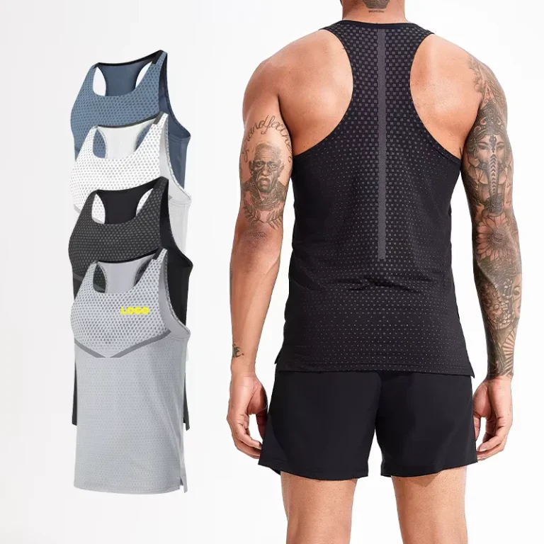 Custom-Mens-Vest-Solid-Color-Seamless-Sports-Fitness-Undershirt-Casual-Style-Hollow-Ribbed-Quick-Dry-Breathable-Crew-Neck-Black