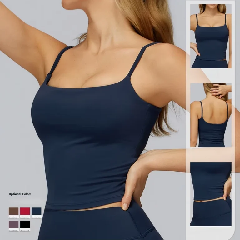 Custom-logo-Womens-Spaghetti-Strap-Square-Neck-Cropped-Padded-Activewear-Camisole-Slim-Fit-Sports-Tank-Top