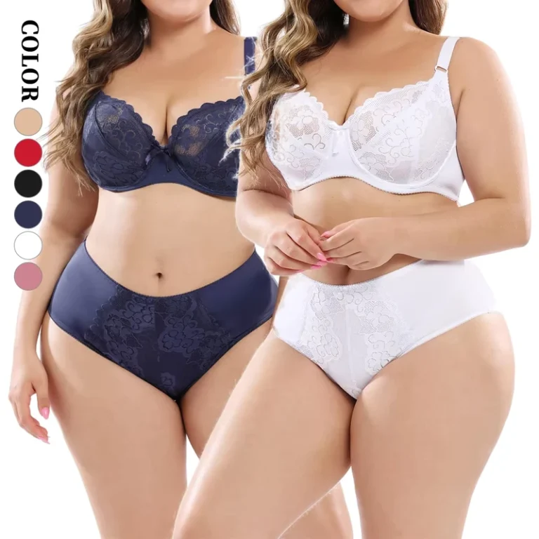 Dropshipping-Plus-Size-Bra-and-Thongs-Set-Big-3-4-Cup-Underwire-Womens-Lace-with-Waist-Logo-Breathable-Eco-Friendly