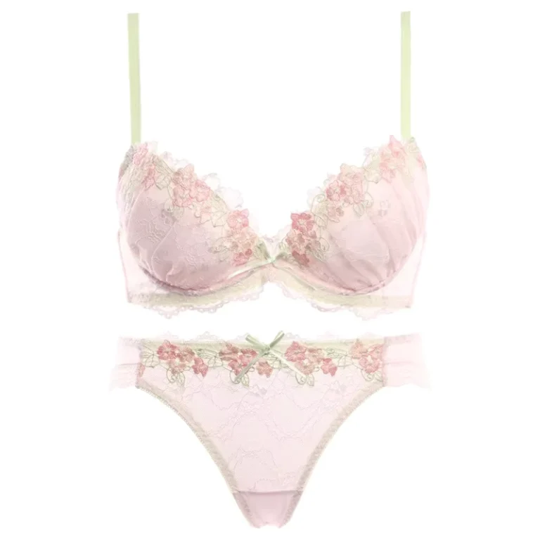 Embroidery-Flower-Womens-Lace-Cute-Sexy-Underwear-Lovely-Young-Girls-Bra-Brief-Sets