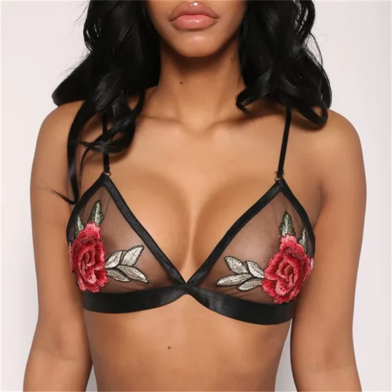 Erotic-Lingerie-Summer-Womens-Mesh-Flowers-Embroidered-Halter-Sexy-Bra