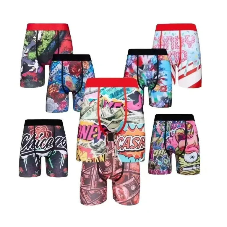 European-American-Trend-Mens-Five-Point-Long-Sports-Underwear-Mid-Rise-Breathable-Knitted-Printed-Adults-Boxer-Briefs-Logo