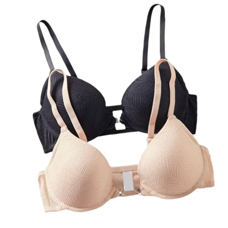 European-American-Womens-Summer-Sexy-Lace-French-Bra-Steel-Ring-Front-Buckle-Push-Up-Thin-Cup-Breathable-Solid