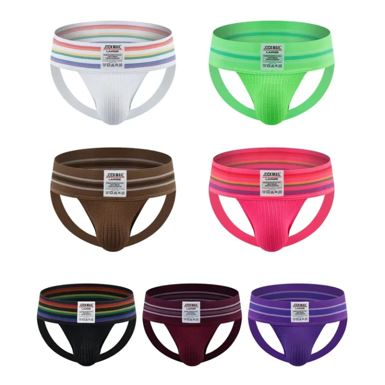 Extra-Wide-Waistband-Sexy-Jockstraps-Stripe-Clash-Design-Mens-Thong-Underwear-Low-Rise-Sports-Breathable-Comfort