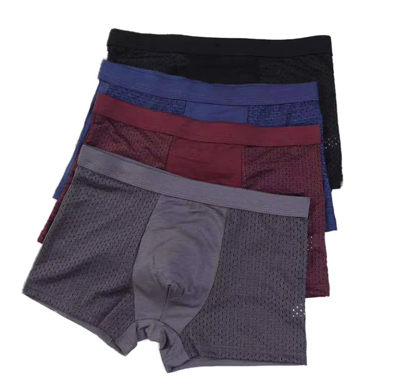 Factory-Direct-Mens-Mid-Rise-Ice-Silk-Boxer-Shorts-Breathable-Mesh-Summer-Solid-Color-Knitted-Underwear-for-Adults-Waist
