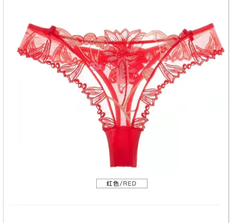 Factory-Outlet-Womens-Thong-Panties-Cherry-Embroidery-Sexy-Temptation-Transparent-Thong