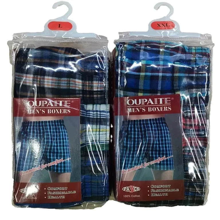 Factory-Supply-3-in-1-Mens-Underwear-Cotton-Boxer-Shorts-Check-Pattern-Home-Wear-Briefs-Undershorts-1