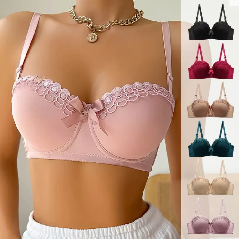 Fashion-Embroidered-Bowknot-Padded-Lace-Womens-Seamless-Sexy-Bra