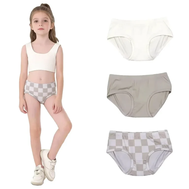 Girls-Bamboo-Viscose-Briefs-Multipack-Soft-Plaid-Solid-Color-Panties-Breathable-Kids-Underwear-Set