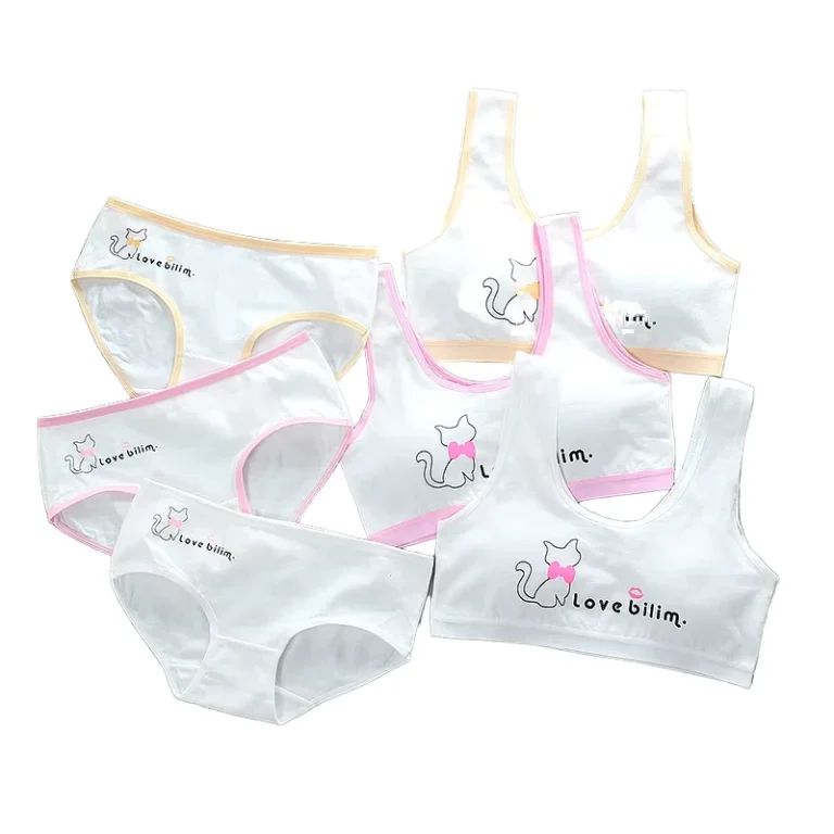 Girls-Summer-Breathable-Cotton-Bra-Suit-Panty-Sets-Comfortable-Childrens-Underwear