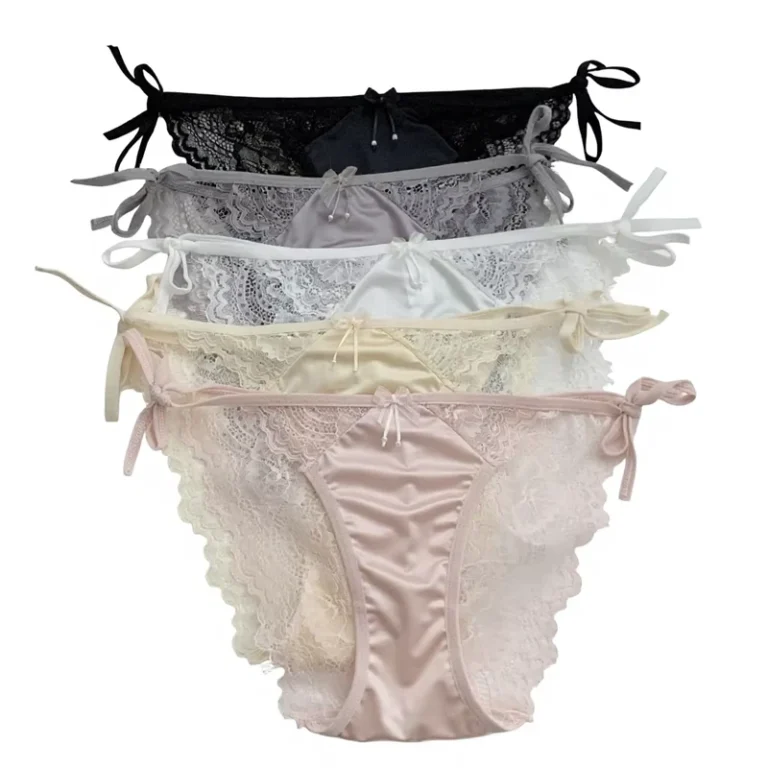 Girls-Underwear-Low-waist-Thong-Ultra-thin-Floral-Lace-up-Bow-Anti-bacterial-Sexy-Lace-Transparent-Cotton-Crotch