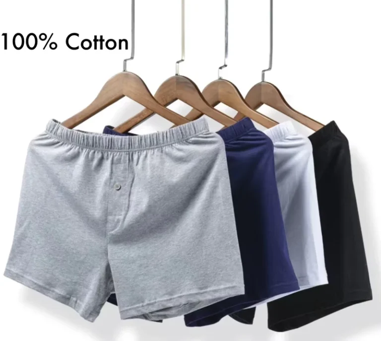 High-Quality-100-Cotton-Mens-Mid-Rise-Breathable-Knitted-Boxer-Shorts-Underwear-with-Buttons