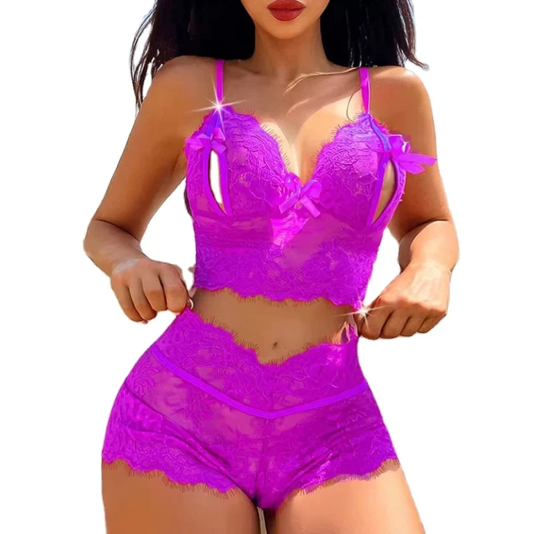 Hollow-Out-Bow-Knot-Bra-and-Open-Crotch-Boyshort-Panties-Womens-Sexy-Floral-Lace-Lingerie-and-Underwear-Set