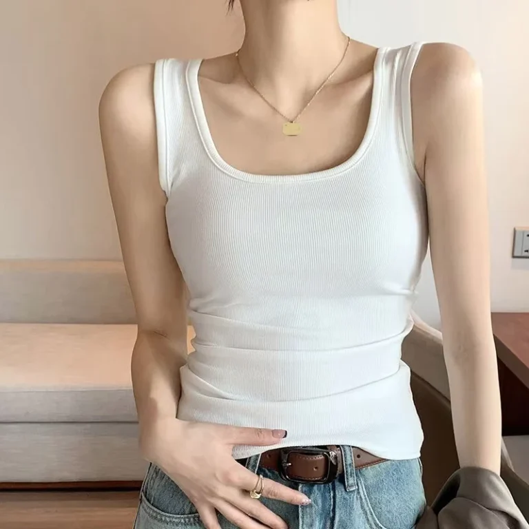 I-0469-Womens-U-Neck-Tank-Top-Vest-Summer-Sleeveless-Basic-Camisole-Slim-Fit-Knit-Ribbed-Plain-Crop-Shirt
