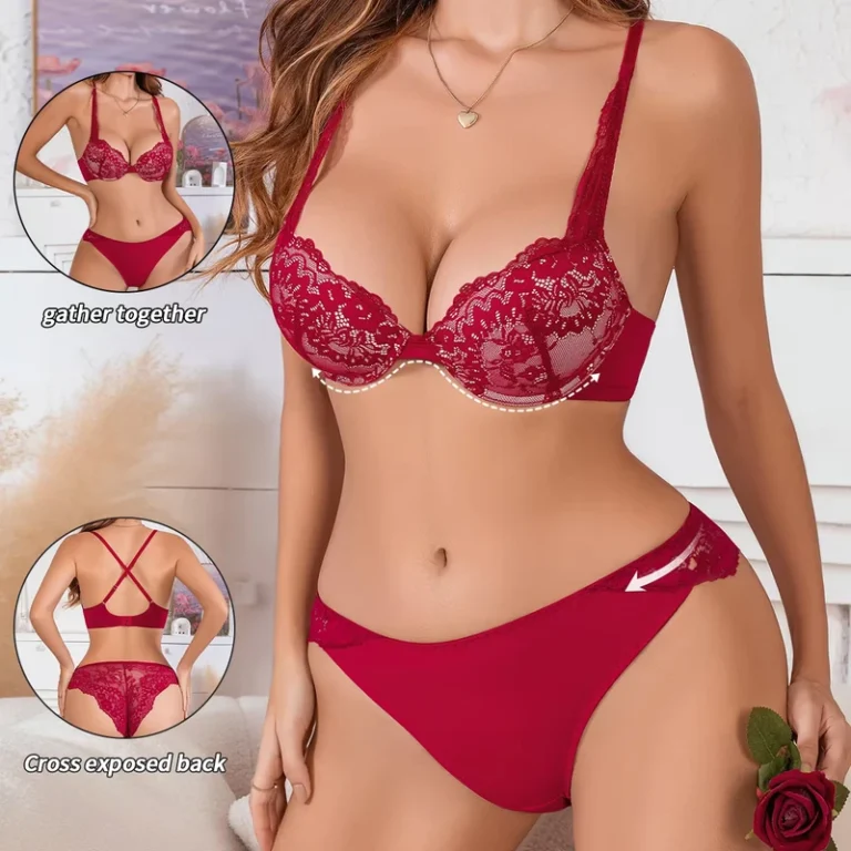 IBGUH-Custom-Logo-OEM-Lingerie-Womens-Red-Lace-Bra-and-Panty-Set-with-Underwire-Push-Up-Adjustable-Straps-for-Festive-Sexy-Look