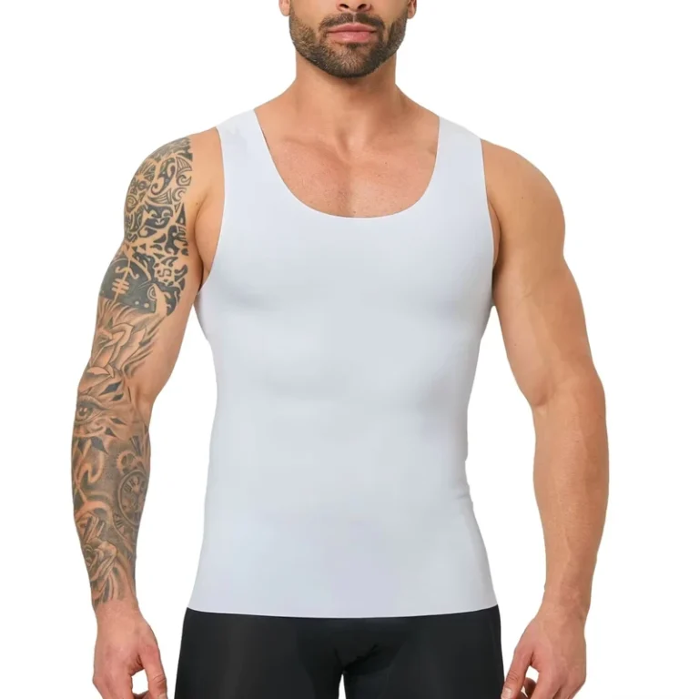 Invisible-Slimming-Undershirt-White-Mens-Body-Shaper-Compression-Shirt-Breathable-Knitted-4-way-Stretch-Tummy-Control