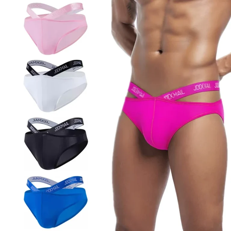 JOCKMAIL-Fashion-Mens-Thong-Underwear-Sexy-Ultra-thin-Breathable-Ice-Silk-Garment-Dyed-Jockstraps-Low-Rise-Crisscross-Design