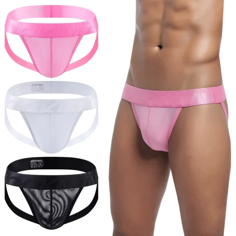 JOCKMAIL-Mens-Classic-Fashion-Jockstraps-Underwear-Sexy-Solid-Color-Thong-with-Sheer-Mesh-Fabric-Garment-Dyed-Nylon-Comfortable
