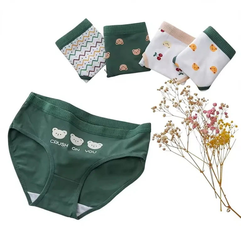 Japanese-Style-Breathable-Knitted-Cute-Bear-Novelty-Green-Girls-Underwear-Cotton-Crotch-Mid-Waist-Cartoon-Student-Underwear