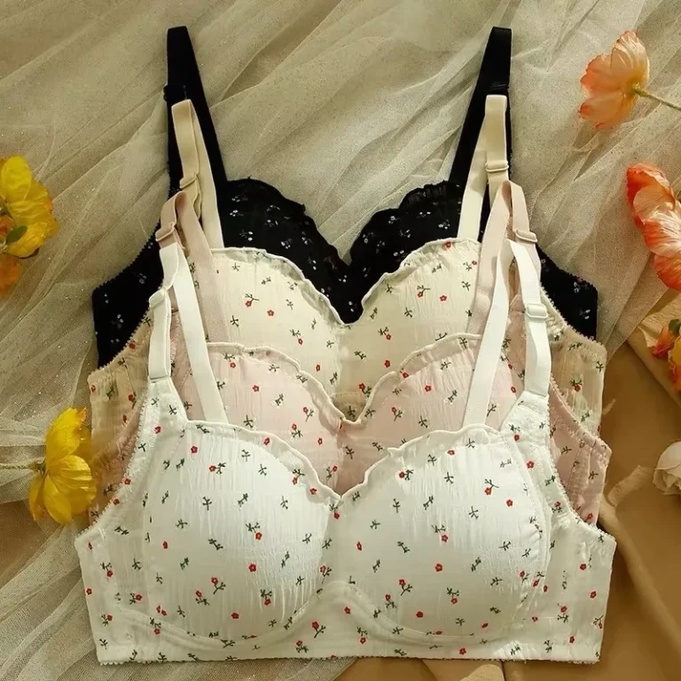 Japanese-Style-Sweet-Cute-Cotton-Full-Cup-Thin-Wire-Free-Push-Up-Bra-for-Women-Teenagers-Floral-Pattern