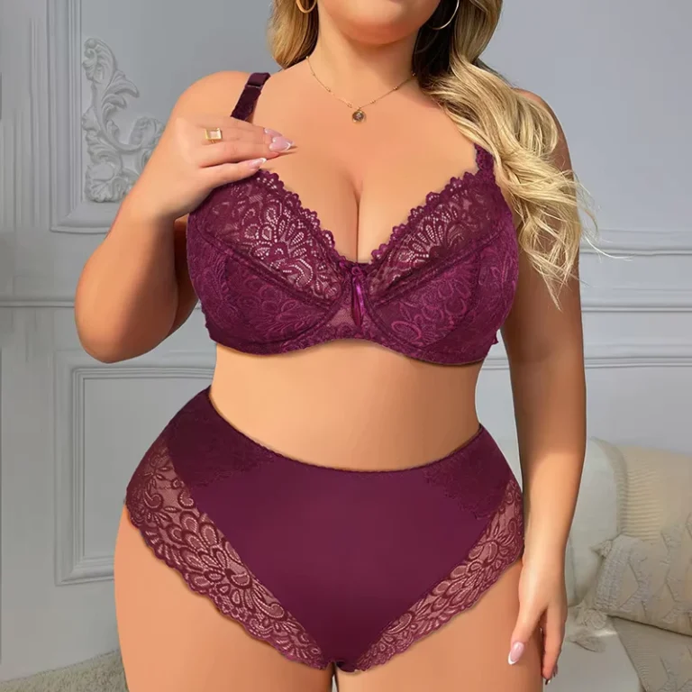 Lady-Sexy-Large-Size-Bra-Set-Plump-Girls-Thin-Padded-Cup-Lace-Underwear-Mid-Waist-Lightweight-Briefs