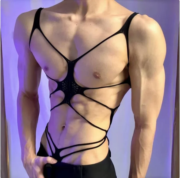 Large-Mens-Sexy-Lingerie-with-Transparent-Hollow-Out-Bed-and-One-piece-Mesh-Top