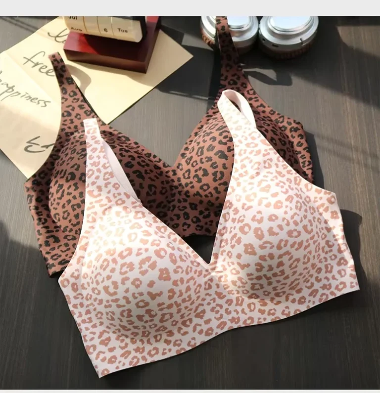 Leopard-Pink-New-Color-Design-Deep-V-Padded-Seamless-Jelly-Bra-Bralette-No-Underwire-T-Shirt-Comfortable-Plunge-Everyday-Bras