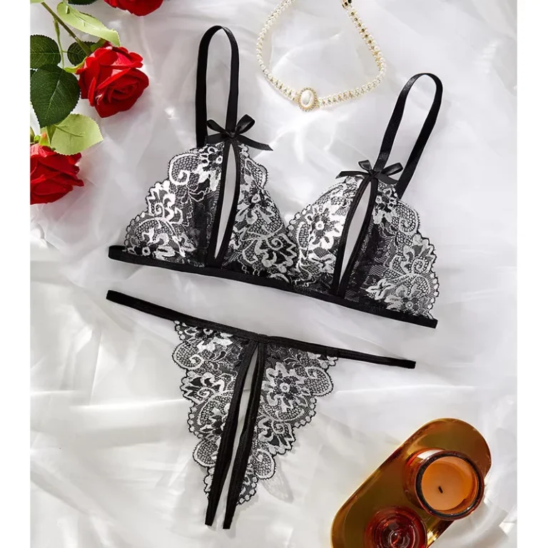 Luxury-Black-Womens-Transparent-Underwear-Mesh-Lace-See-Through-Sexy-Lingerie-Two-Piece-Set-With-Open-Crotch-Panty