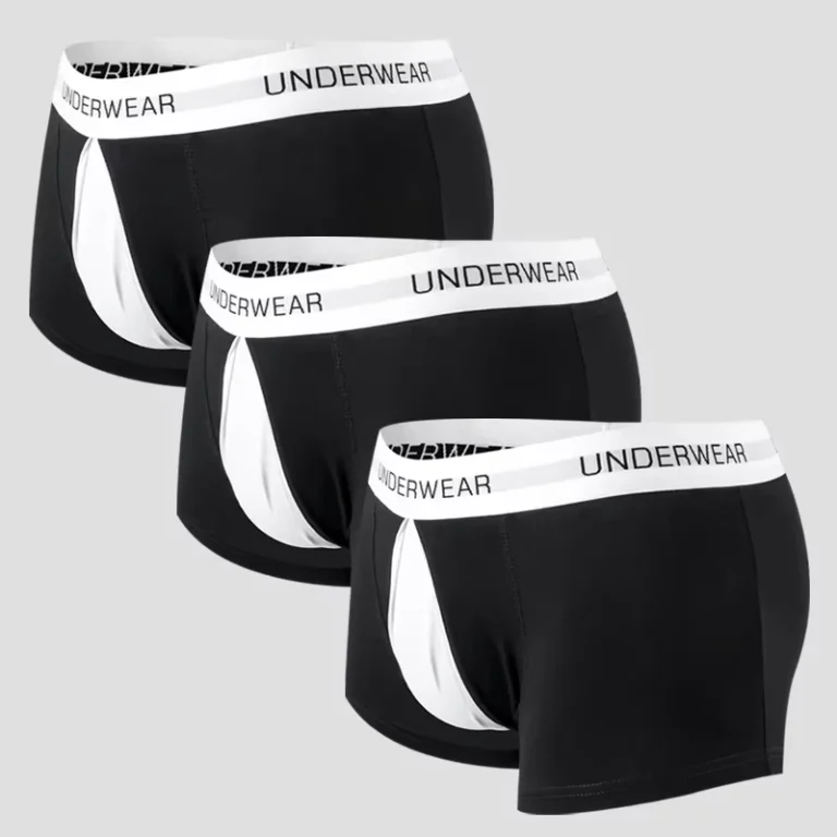 Men-Panties-Trunk-Mesh-Pouch-Large-Penis-Solid-Grey-White-Logo-Elastic-Waistband-Open-Front-Men-Underwear-Boxer-Briefs