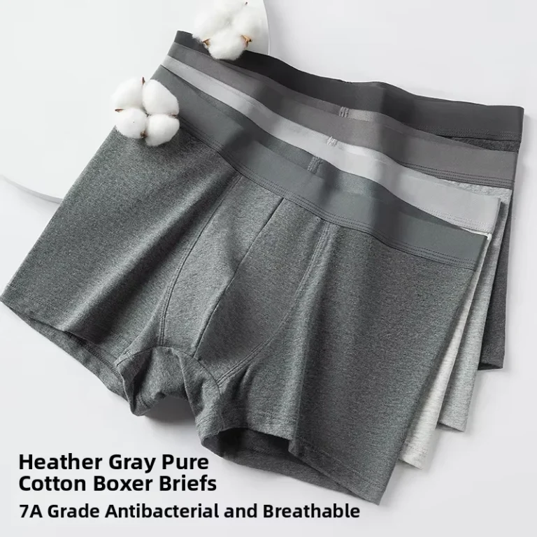 Mens-Briefs-7A-Antibacterial-Pure-Cotton-Boxer-Briefs-Heather-Gray-Breathable-Elastic-Waist-Custom-Logo-Soft-Underwear-for-Men