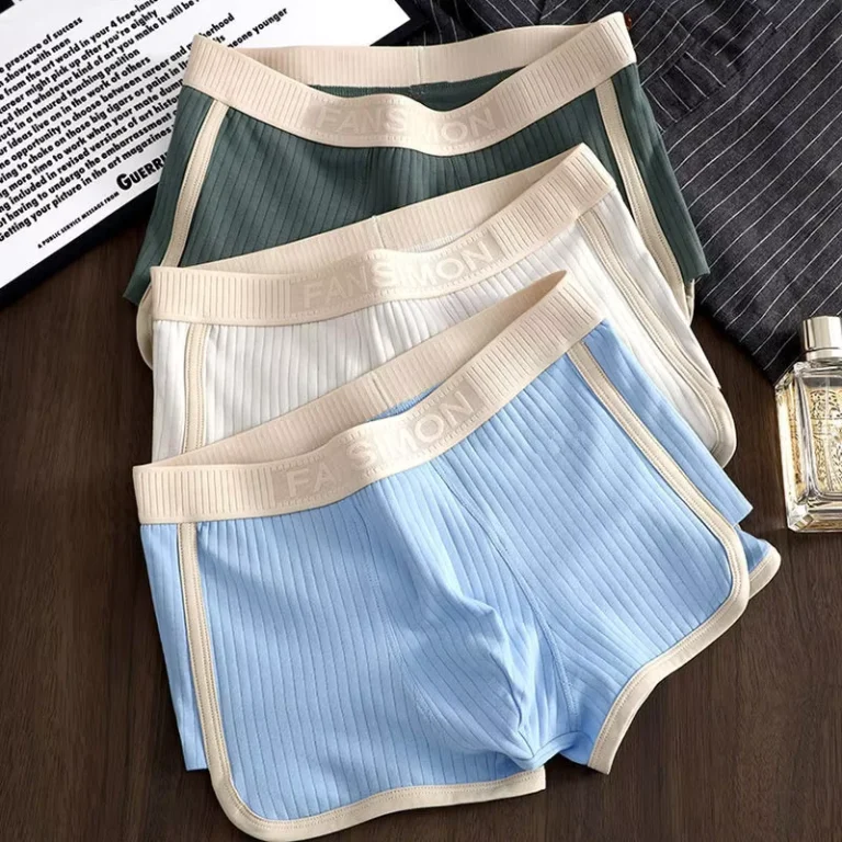 Mens-Cotton-Knitted-Underwear-Comfortable-and-Breathable-Mid-Rise-Boxer-Briefs-Solid-Pattern-Waist